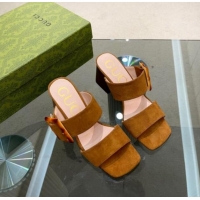 ​aaaaa Gucci Suede Sandals 7cm with Bamboo Buckle Brown 0706127