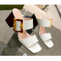 Grade Quality Gucci Suede Sandals 7cm with Bamboo Buckle White 706129