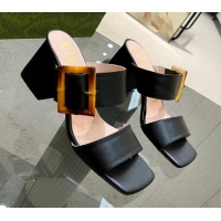 Classic Hot Gucci Leather Sandals 7cm with Bamboo Buckle Black 706131