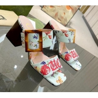 Best Product Gucci Print Sandals 7cm with Bamboo Buckle Blue 706133