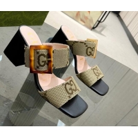 Shop Duplicate Gucci Maxi GG Canvas Sandals 7cm with Bamboo Buckle Beige 706135