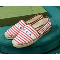 Stylish Gucci Striped Canvas Espadrilles White/Red/Brown 071899