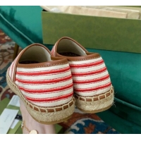 Stylish Gucci Striped Canvas Espadrilles White/Red/Brown 071899