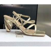 Duplicate Fendi Rhodes Lambskin Strap Heel Sandals 7.5cm Gold 2060171