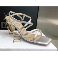 Original Cheap Fendi Rhodes Lambskin Strap Heel Sandals 7.5cm Silver 2060174