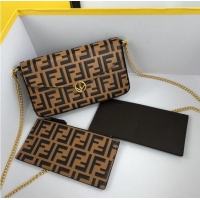 Top Quality Top Grade FENDI CHAIN FF Original Leather bag 8841 Brown