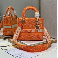 Promotional MEDIUM LADY D-LITE BAG Fluorescent Orange Toile de Jouy Reverse Embroidery M0565ORO