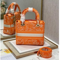 Promotional MEDIUM LADY D-LITE BAG Fluorescent Orange Toile de Jouy Reverse Embroidery M0565ORO