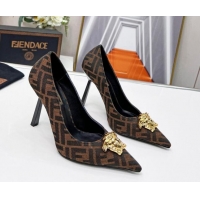 Luxury Versace x Fendi Fendace FF Fabric Pumps 11cm 062165 Brown