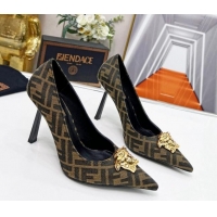 Duplicate Versace x Fendi Fendace FF Fabric Pumps 11cm 062165 Coffee Brown