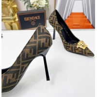 Duplicate Versace x Fendi Fendace FF Fabric Pumps 11cm 062165 Coffee Brown