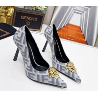 Good Quality Versace x Fendi Fendace FF Fabric Pumps 11cm 062165 Light Grey