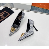 Good Quality Versace x Fendi Fendace FF Fabric Pumps 11cm 062165 Light Grey