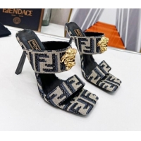 Classic Hot Versace x Fendi Fendace FF Fabric Slide Sandals 11cm Grey 062171