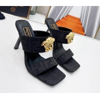 Good Quality Versace x Fendi Fendace FF Fabric Slide Sandals 11cm Black 062172