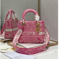 Good Product MEDIUM LADY D-LITE BAG Fluorescent Pink Toile de Jouy Reverse Embroidery M0565OROC