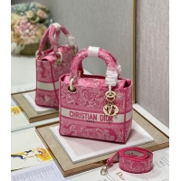 Good Product MEDIUM LADY D-LITE BAG Fluorescent Pink Toile de Jouy Reverse Embroidery M0565OROC