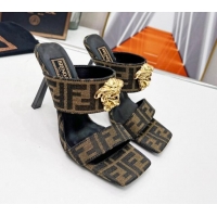 Grade Quality Versace x Fendi Fendace FF Fabric Slide Sandals 11cm Brown 062173