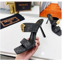 Top Grade Versace x Fendi Fendace FF Fabric Slide Sandals 11cm Grey 062174