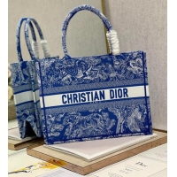 Super Quality MEDIUM DIOR BOOK TOTE Fluorescent Blue Toile de Jouy Reverse Embroidery M1296ZROC