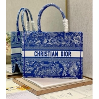 Super Quality MEDIUM DIOR BOOK TOTE Fluorescent Blue Toile de Jouy Reverse Embroidery M1296ZROC