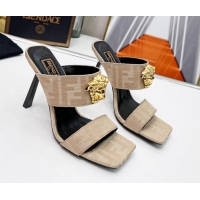 Good Quality Versace x Fendi Fendace FF Fabric Slide Sandals 11cm Beige 062177