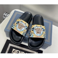 Low Price Versace x Fendi Fendace Flat Slide Sandals Blue 062179