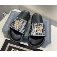 Good Looking Versace x Fendi Fendace Flat Slide Sandals Grey 062182