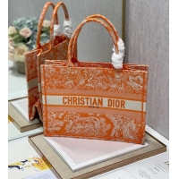 Buy Inexpensive MEDIUM DIOR BOOK TOTE Fluorescent Orange Toile de Jouy Transparent Canvas M1296ZRVJ