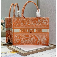 Shop Grade MEDIUM DIOR BOOK TOTE Fluorescent Orange Toile de Jouy Reverse Embroidery M1296ZROC