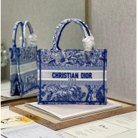 Famous Brand SMALL DIOR BOOK TOTE Blue Toile de Jouy Reverse Embroidery M1265ZRGO