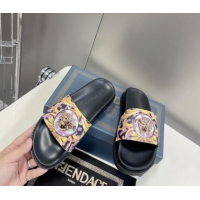 Cheap Price Versace x Fendi Fendace Flat Slide Sandals Purple 062183