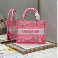 Fashion SMALL DIOR BOOK TOTE pink Toile de Jouy Reverse Embroidery M1265ZRGO