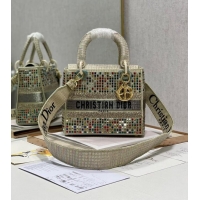 Most Popular MEDIUM LADY DIOR BAG Bead Embroidery 0650RKW Creme Beige