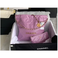 Top Grade CHANEL 22 HANDBAG Shiny Calfskin & Gold-Tone Metal AS3261 AS3260 Purple