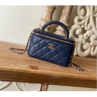 Top Quality Chanel mini Shoulder Bag Lambskin & Gold-Tone Metal 81208 dark blue