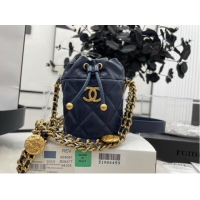 New Style Chanel Drawstring Bag & Gold Metal A68081 dark blue