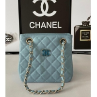 Well Crafted Chanel mini Shoulder Bag Grained Calfskin&Gold-Tone Metal AB3176 blue