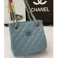 Well Crafted Chanel mini Shoulder Bag Grained Calfskin&Gold-Tone Metal AB3176 blue