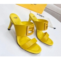 Low Cost Fendi Calfskin Signature High Heel Slide Sandals Yellow 062193