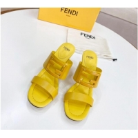 Low Cost Fendi Calfskin Signature High Heel Slide Sandals Yellow 062193