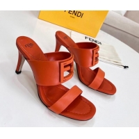 Popular Style Fendi Calfskin Signature High Heel Slide Sandals Orange 062194