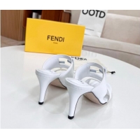 Lower Price Fendi Calfskin Signature High Heel Slide Sandals White 062195