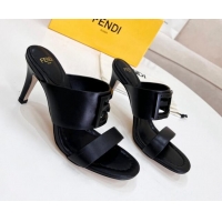 Trendy Design Fendi Calfskin Signature High Heel Slide Sandals Black 2062197