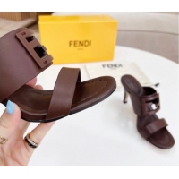 Good Quality Fendi Calfskin Signature High Heel Slide Sandals 0621101