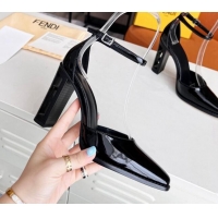 Perfect  Fendi Shiny Leather High Heel Pumps with Ankle Strap 621103 Black