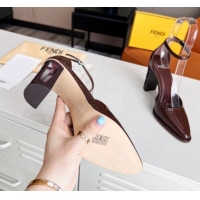 Pretty Style Fendi Shiny Leather High Heel Pumps with Ankle Strap 621103 Brown