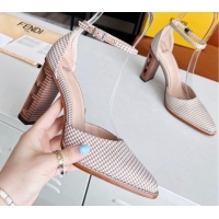 Best Grade Fendi Fabric High Heel Pumps with Ankle Strap Pink 621108