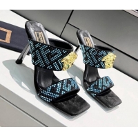 Grade Quality Versace x Fendi Fendace FF Crystal Slide Sandals 11cm Blue 070214