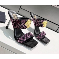 Hot Style Versace x Fendi Fendace FF Crystal Slide Sandals 11cm Fuchsia Pink 070215